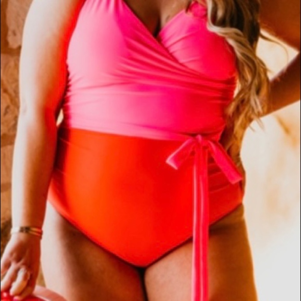 **Exclusive** Pink Desert Faux Wrap Swimsuit Sz: L